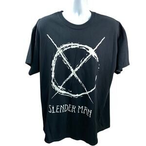 Slender Man Graphic Tee Black White Symbol Print Horror Size XL (23x31)